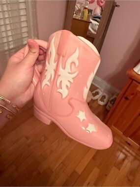 Pink Ceramic Cowboy Boot mug  with White Accents